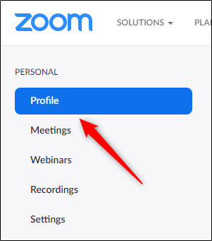 Pestaña de perfil en la cuenta de Zoom