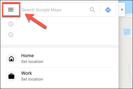 Cliquez sur l'icône du menu Hamburger dans Google Maps