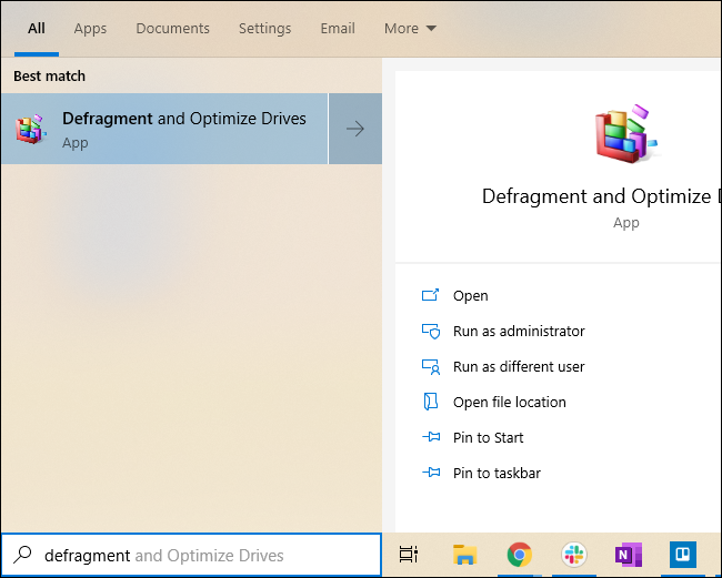 Uruchamianie Defragmentatora dysków z menu Start systemu Windows 10