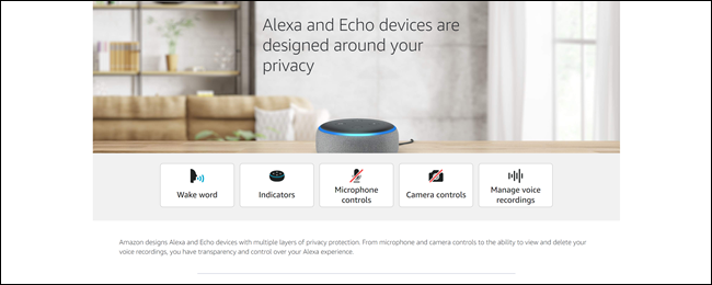 Le hub de confidentialité d'Alexa, affichant des informations sur le mot de réveil, les indicateurs, etc.