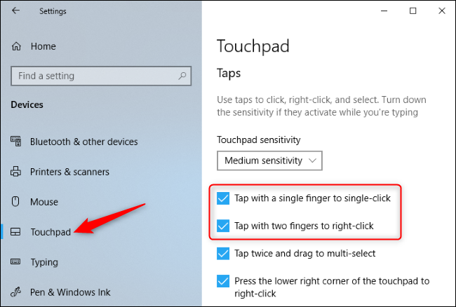 Wyłączanie kliknięcia przez dotknięcie w aplikacji Ustawienia systemu Windows 10.