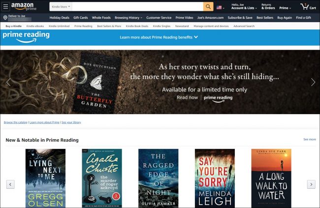 La page d'accueil d'Amazon Prime Reading.