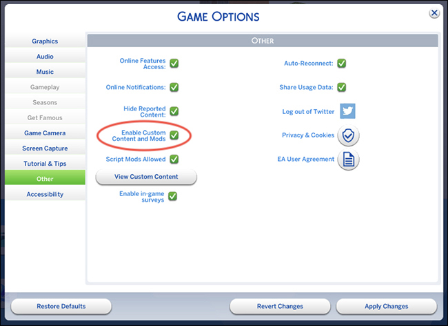 Włącz modyfikacje The Sims 4