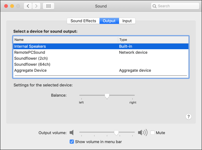 Preferencje wyjścia dźwięku w systemie macOS