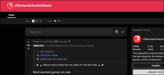 Subreddit de ofertas de Nintendo Switch