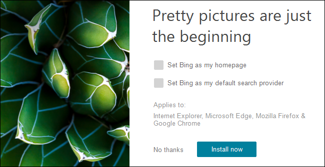 Il programma di installazione di Bing Wallpaper su Windows 10.