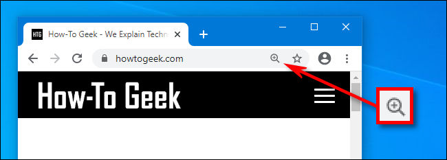 Lors de l'utilisation de Zoom dans Chrome, une icône en forme de loupe apparaîtra sur la barre d'adresse