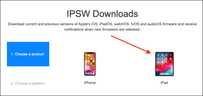Seleziona il tuo dispositivo sul sito Web IPSW.