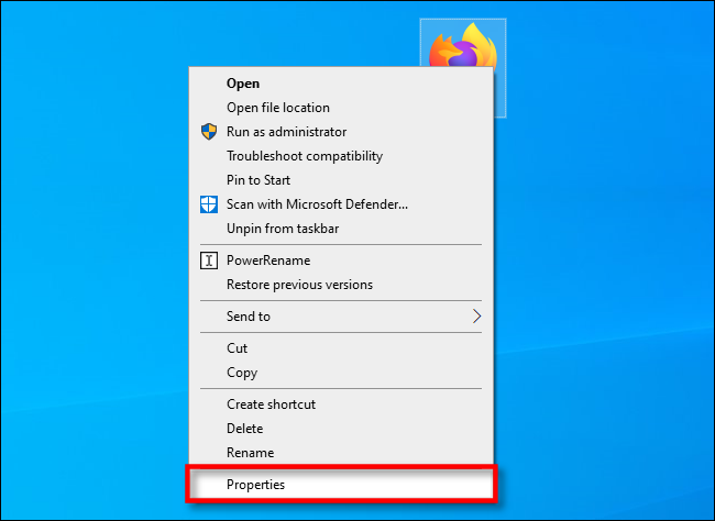 Ve Windows 10 klikněte pravým tlačítkem na zástupce na ploše a vyberte 