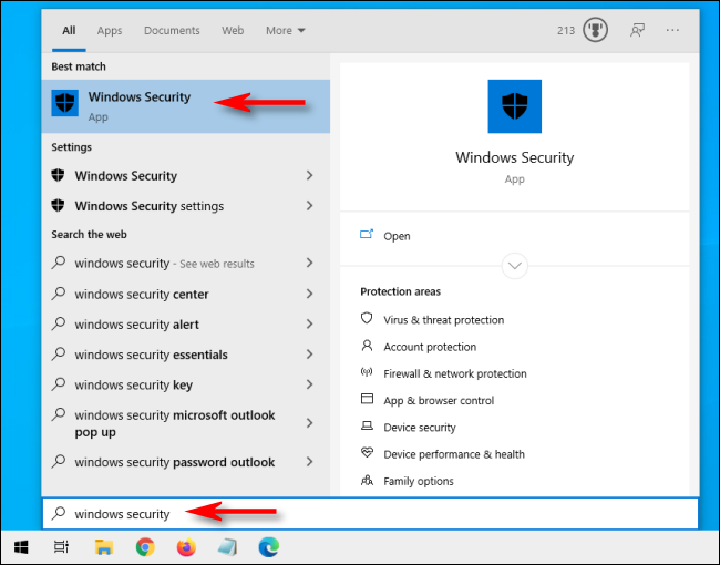 Apri Start e digita Sicurezza di Windows su Windows 10