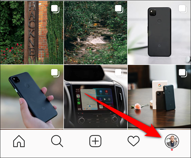Stuknij opcję zakładki Profil na Instagramie
