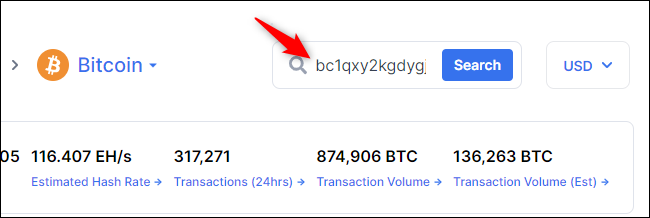 Recherche des transactions d'une adresse Bitcoin.