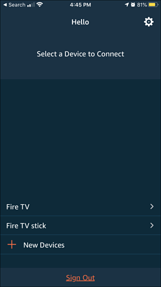 Application Amazon Fire TV: sélection d'un appareil auquel se connecter