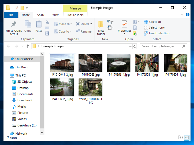Ejemplo de archivos para comprimir en Windows 10.