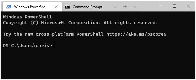 Вкладки PowerShell и командной строки в Терминале Windows.