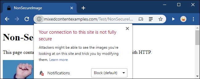 Advertencia de Chrome de imágenes de contenido mixto.