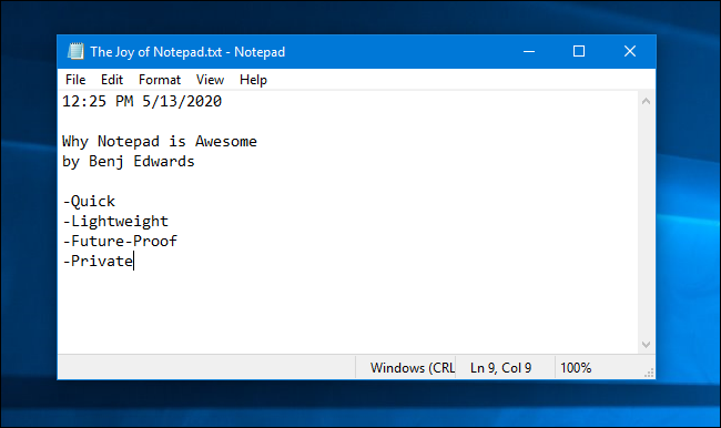 Exemple de bloc-notes Windows 10