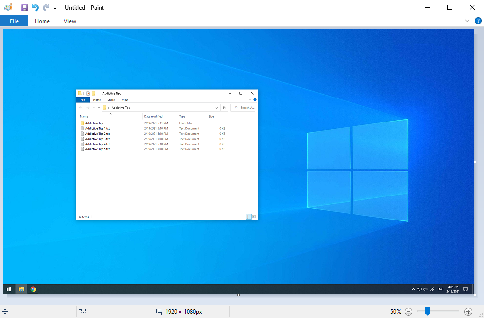 Windows 10 показывает Paint с полным снимком экрана